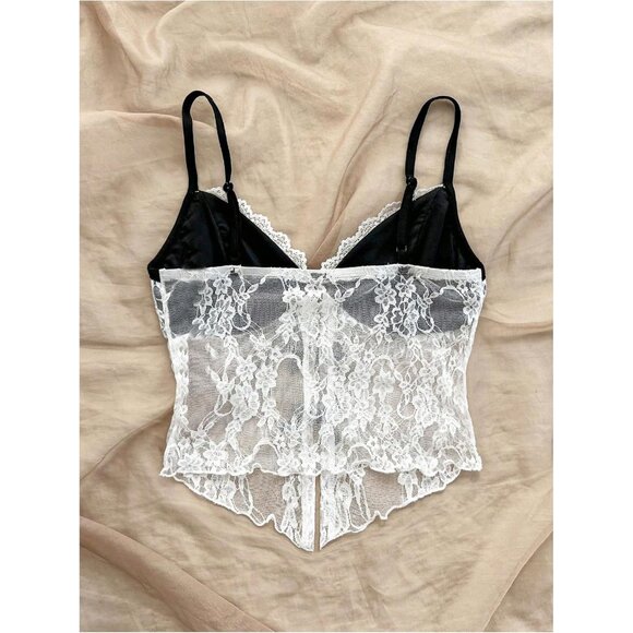 Women's Lace Mesh Sheer Crop Cami Top Sleeveless Slim Fit Party Club - Picture 2 of 5